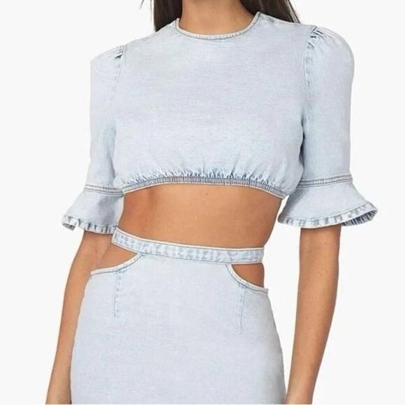 WeWoreWhat Women's Super Light Denim Crop Top and Cut Out Skirt Blue Size S NWT - Picture 3 of 13